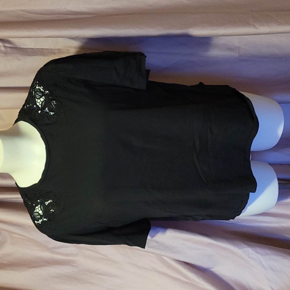 4X Black Ava & viv lace and cotton/model T-shirt with puff sleeves ava and viv